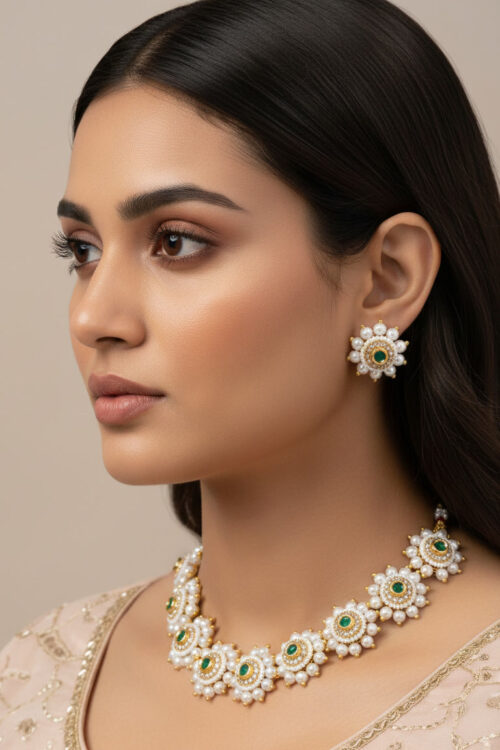 Pearl Emerald Bloom Necklace Set